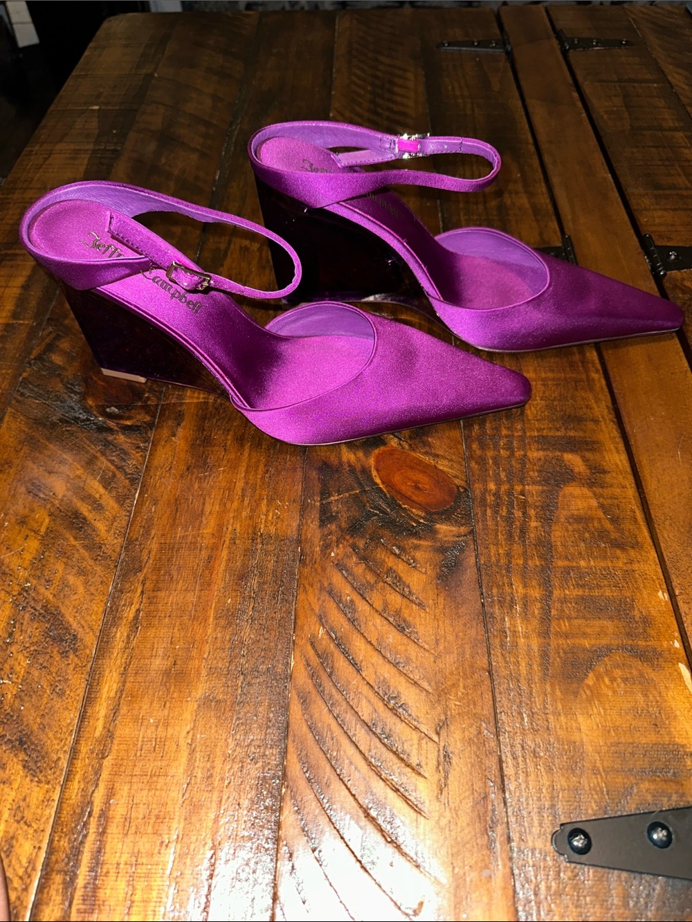 Jeffrey Campbell Fuchsia Satin Translucent Wedge Pumps - Size 7.5 NWOB - Picture 2 of 7